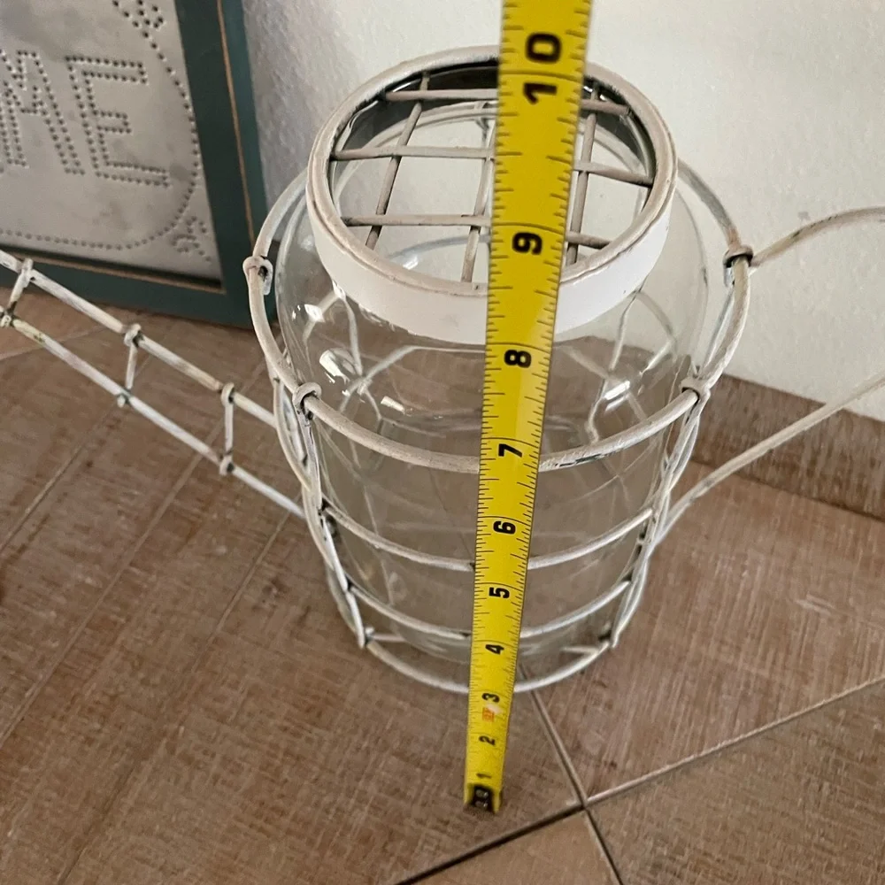 Rustic White Metal and Glass Watering Can - Picture 6 of 8